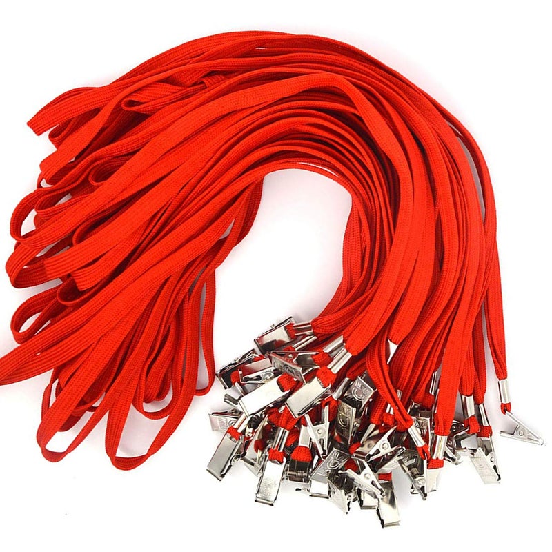 Bird FiyÂ® 50 Pcs Lanyard Bulldog Clip 32-inch Flat Braid Neck Lanyard for Id Cards/badges (Red) - Image 1